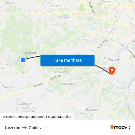 Gazeran to Guibeville map
