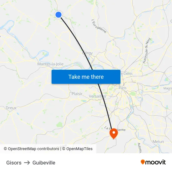 Gisors to Guibeville map