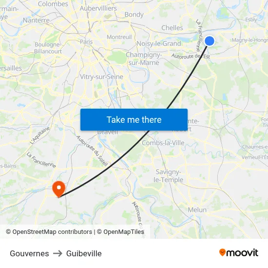 Gouvernes to Guibeville map