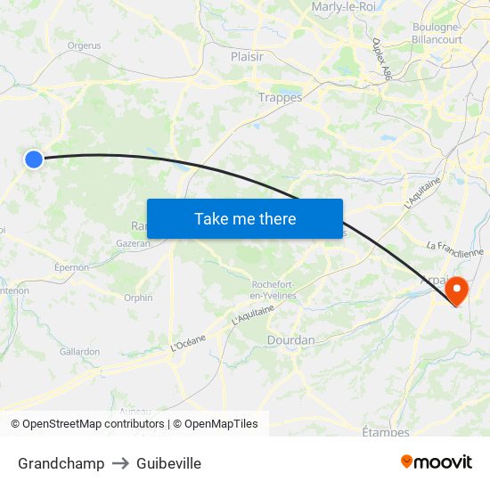 Grandchamp to Guibeville map
