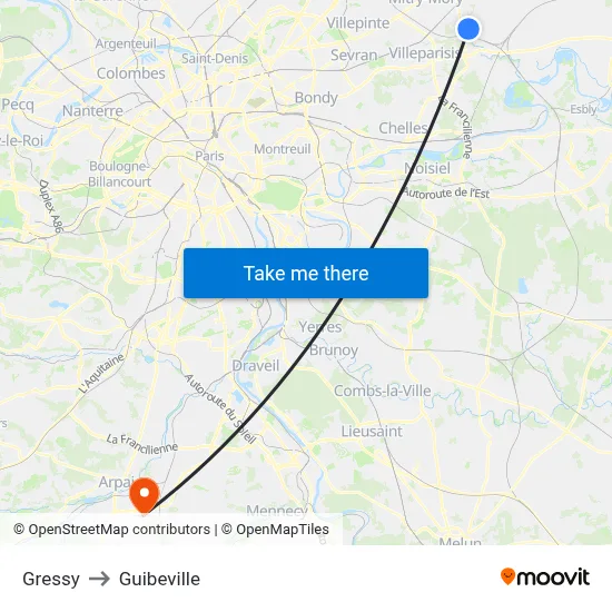Gressy to Guibeville map