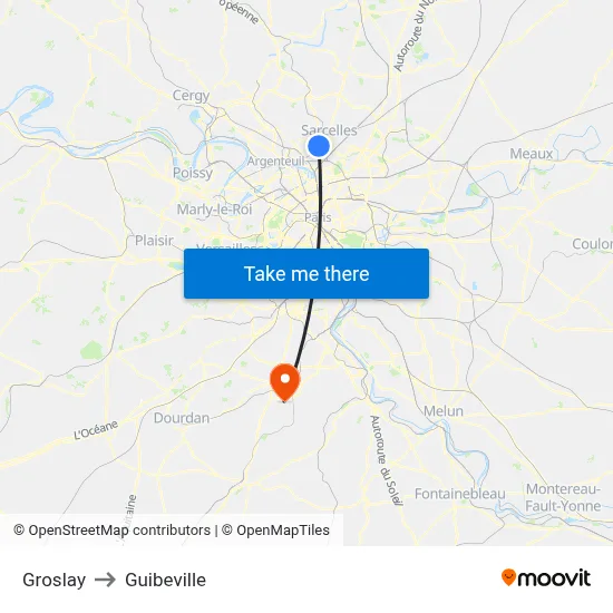 Groslay to Guibeville map