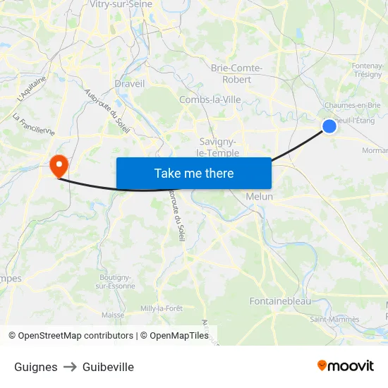 Guignes to Guibeville map