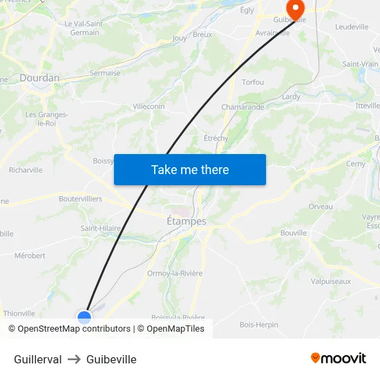 Guillerval to Guibeville map