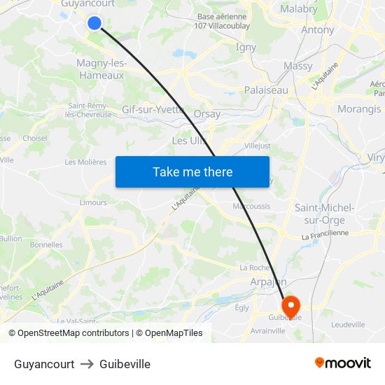 Guyancourt to Guibeville map