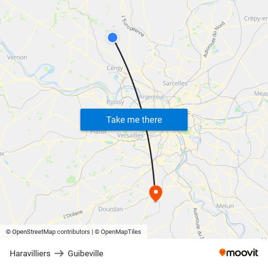Haravilliers to Guibeville map