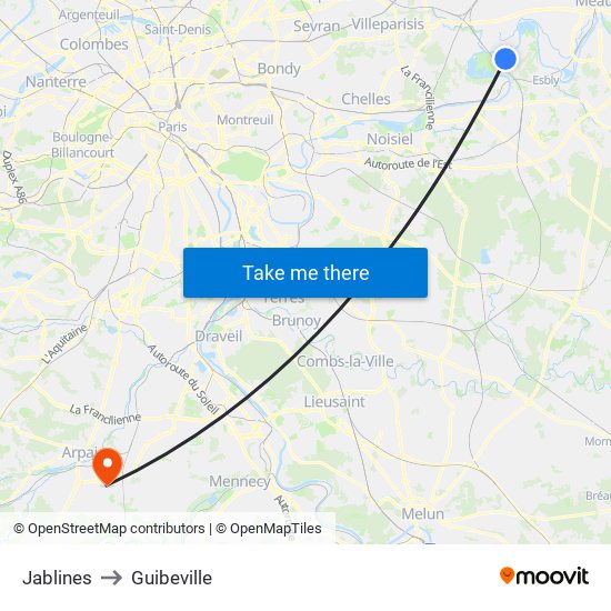 Jablines to Guibeville map