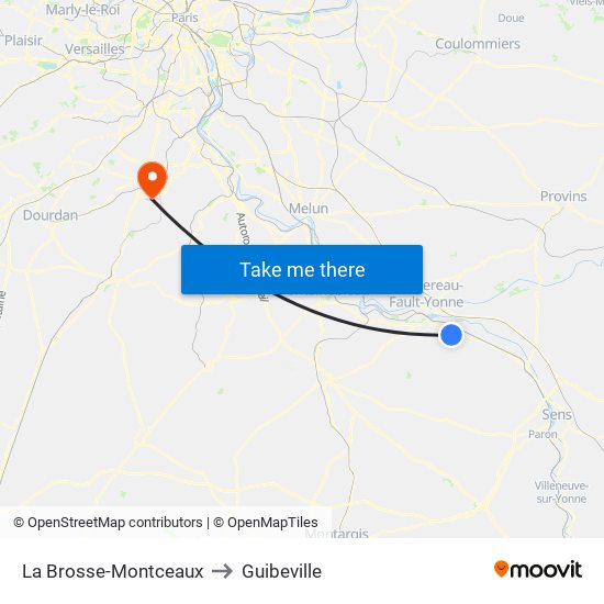 La Brosse-Montceaux to Guibeville map