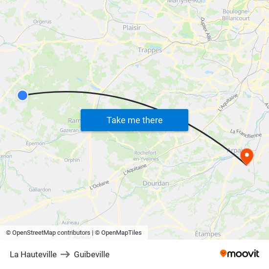La Hauteville to Guibeville map