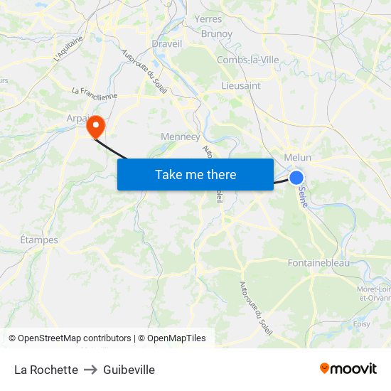 La Rochette to Guibeville map