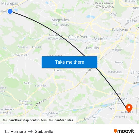 La Verriere to Guibeville map