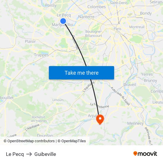 Le Pecq to Guibeville map