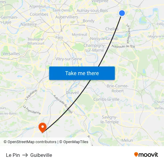 Le Pin to Guibeville map
