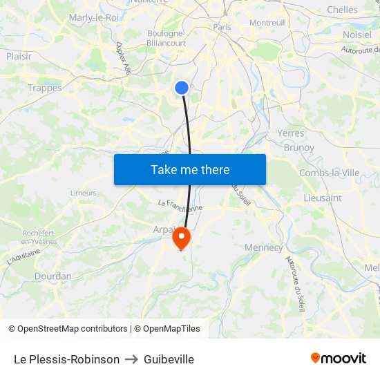 Le Plessis-Robinson to Guibeville map