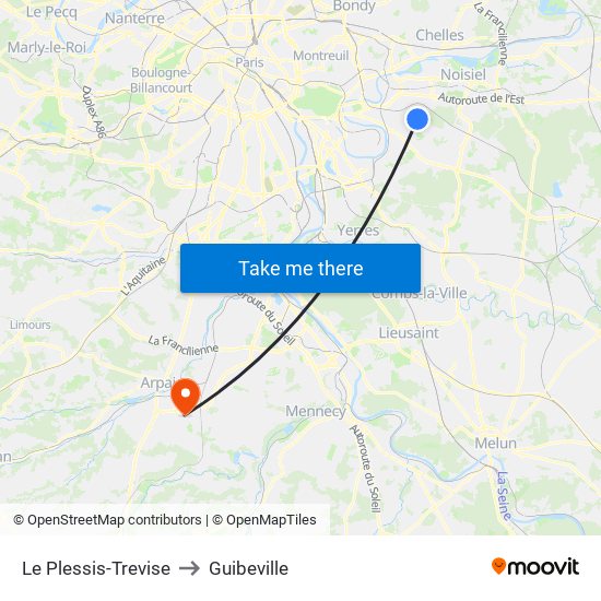 Le Plessis-Trevise to Guibeville map
