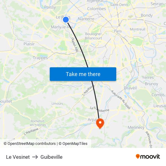 Le Vesinet to Guibeville map