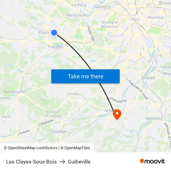 Les Clayes-Sous-Bois to Guibeville map