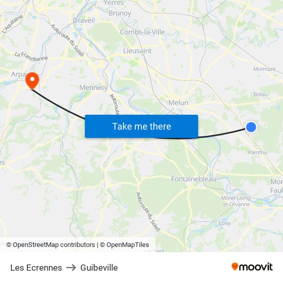 Les Ecrennes to Guibeville map