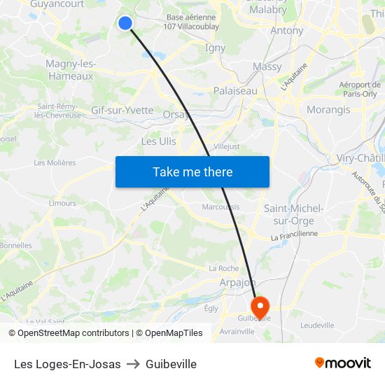 Les Loges-En-Josas to Guibeville map