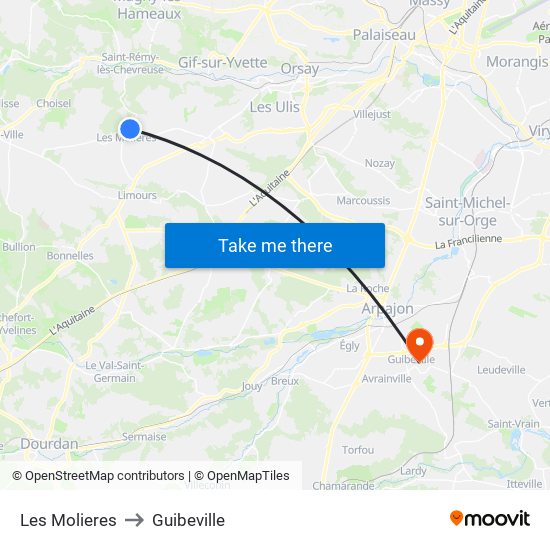 Les Molieres to Guibeville map