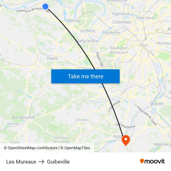 Les Mureaux to Guibeville map