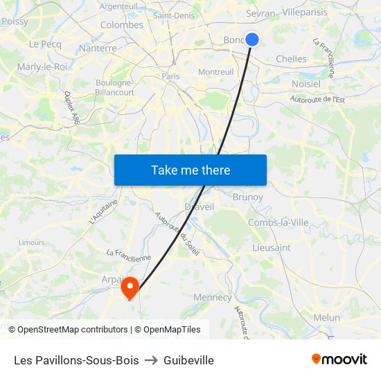 Les Pavillons-Sous-Bois to Guibeville map
