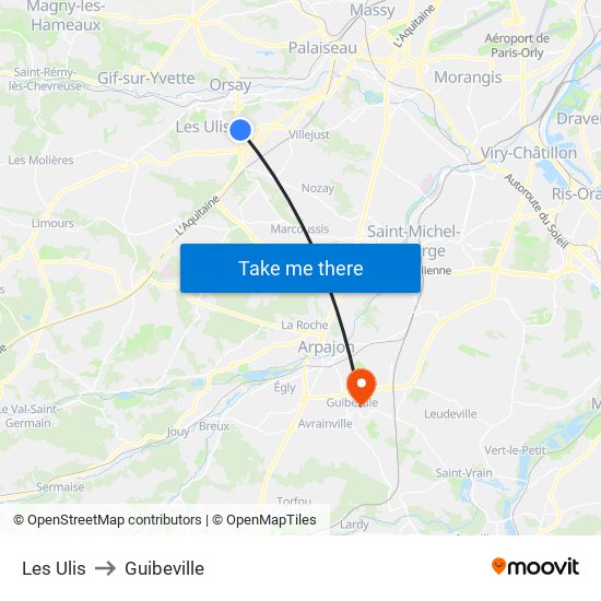 Les Ulis to Guibeville map