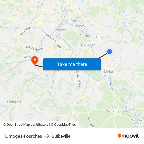 Limoges-Fourches to Guibeville map