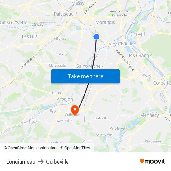 Longjumeau to Guibeville map