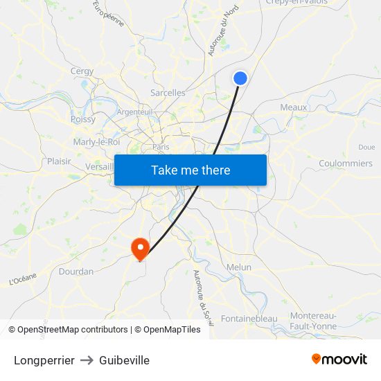 Longperrier to Guibeville map