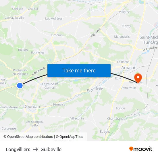 Longvilliers to Guibeville map