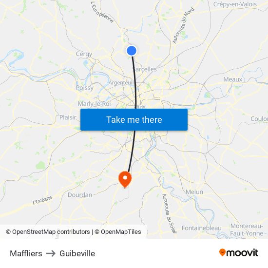 Maffliers to Guibeville map