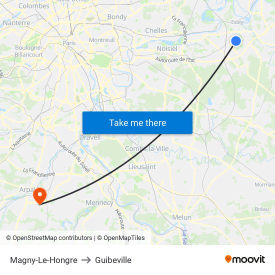 Magny-Le-Hongre to Guibeville map