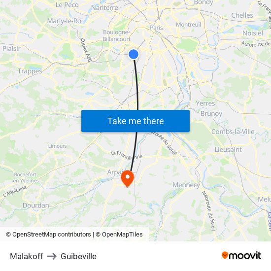 Malakoff to Guibeville map