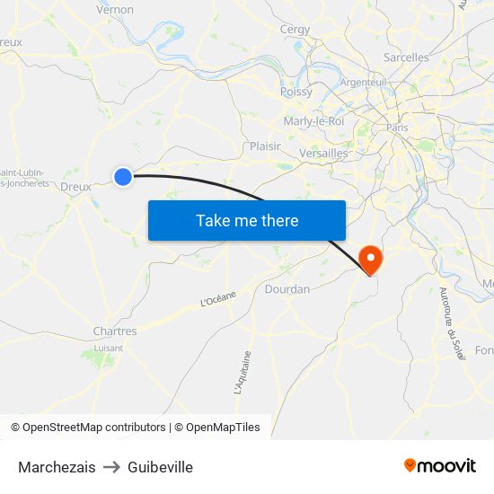 Marchezais to Guibeville map