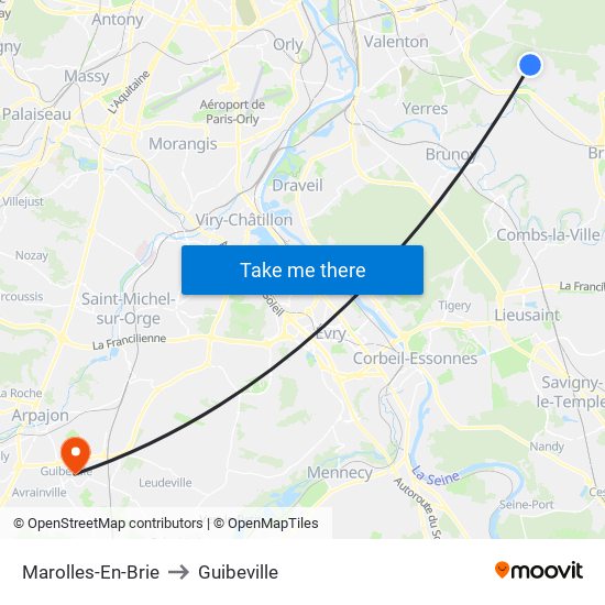 Marolles-En-Brie to Guibeville map