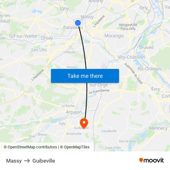 Massy to Guibeville map