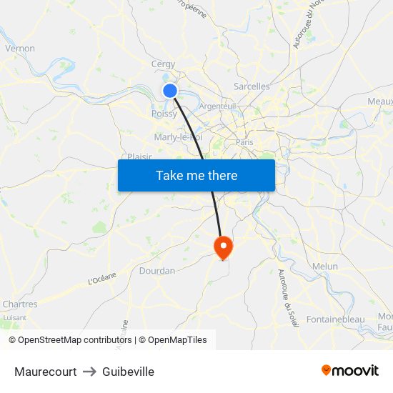 Maurecourt to Guibeville map