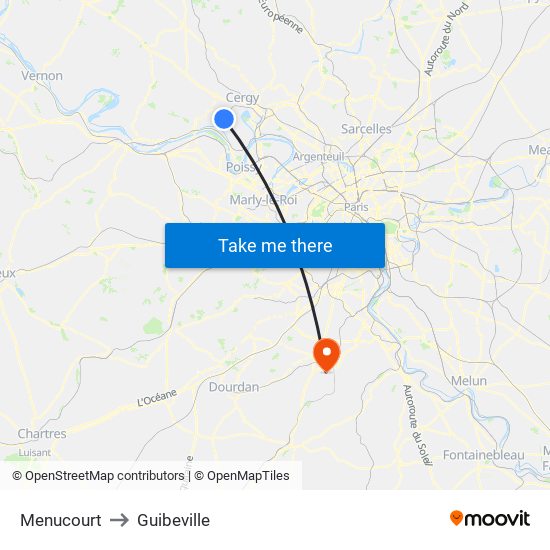 Menucourt to Guibeville map