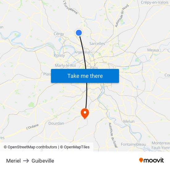 Meriel to Guibeville map