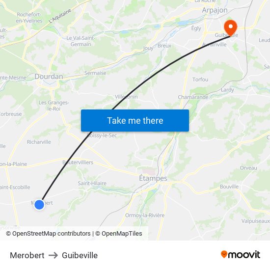 Merobert to Guibeville map