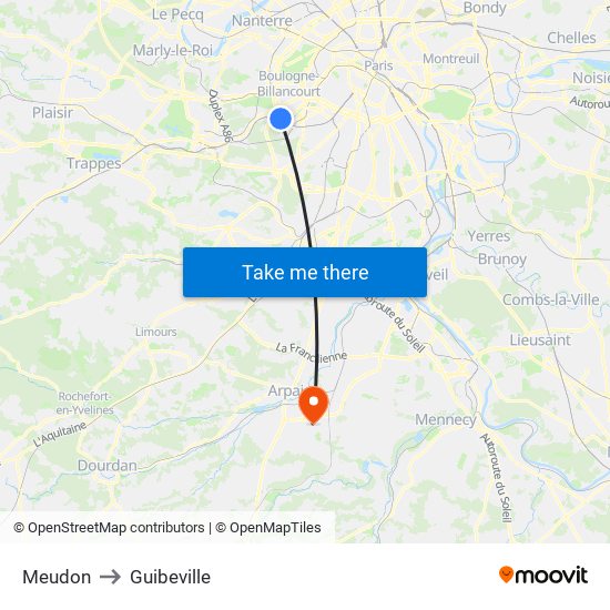 Meudon to Guibeville map