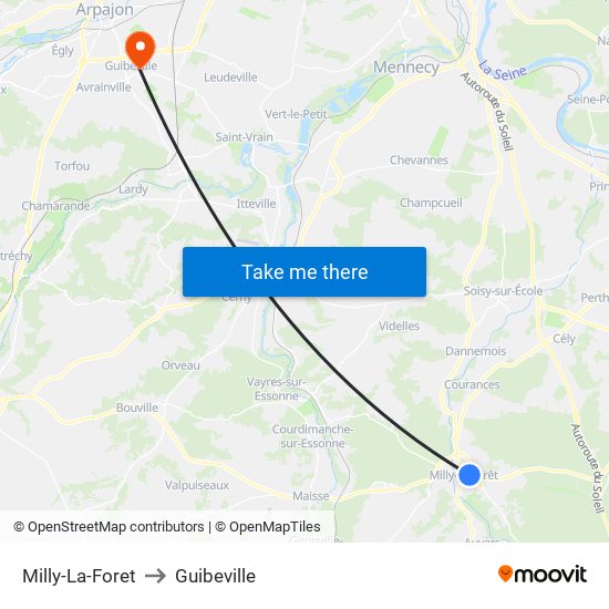 Milly-La-Foret to Guibeville map
