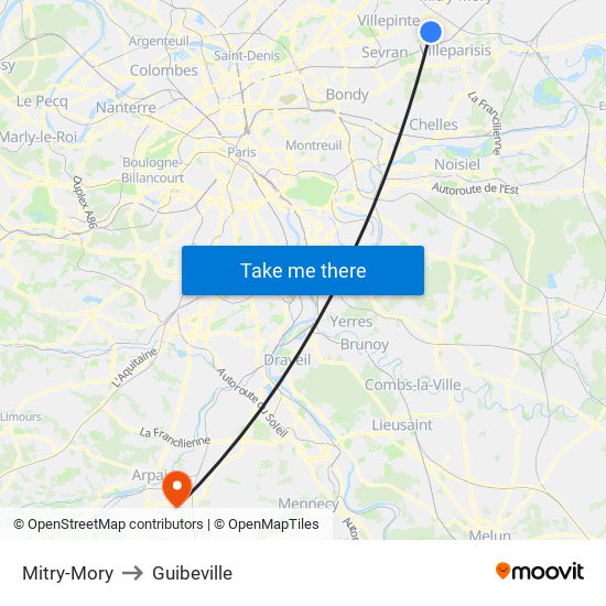 Mitry-Mory to Guibeville map