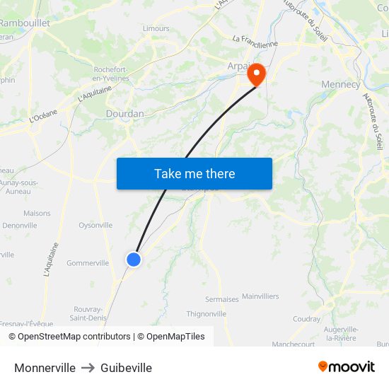 Monnerville to Guibeville map