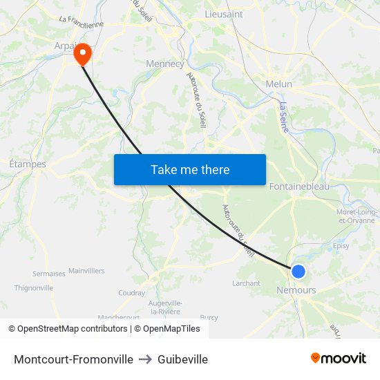 Montcourt-Fromonville to Guibeville map