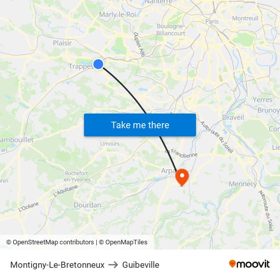 Montigny-Le-Bretonneux to Guibeville map
