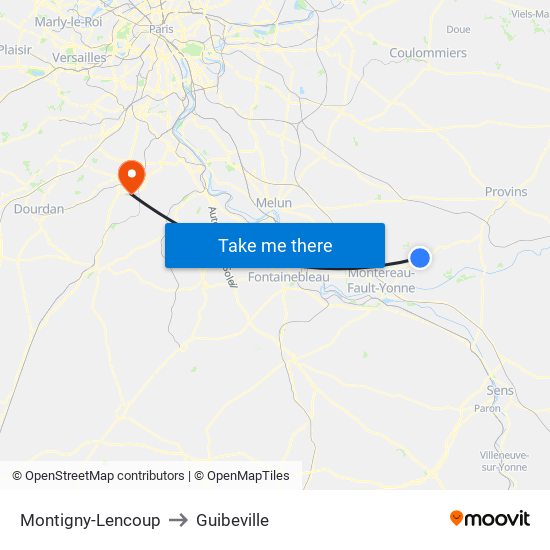 Montigny-Lencoup to Guibeville map