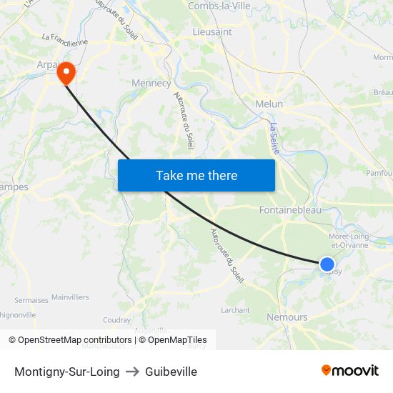 Montigny-Sur-Loing to Guibeville map