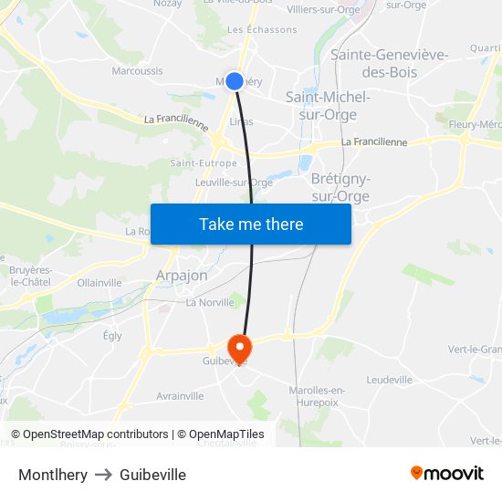 Montlhery to Guibeville map